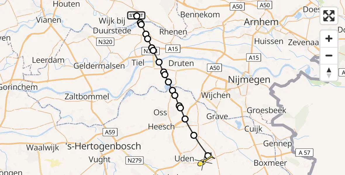 Routekaart van de vlucht: Lifeliner 3 naar Vliegbasis Volkel