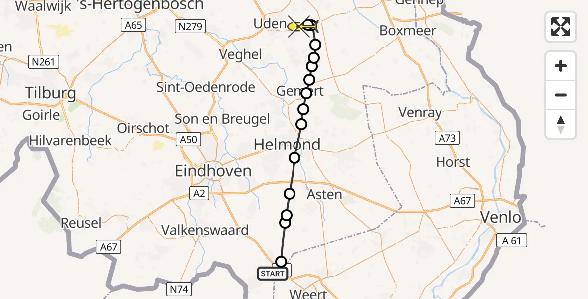 Routekaart van de vlucht: Lifeliner 3 naar Vliegbasis Volkel