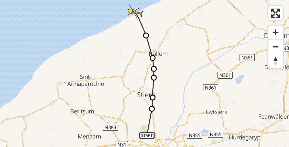 Routekaart van de vlucht: Ambulanceheli naar Marrum