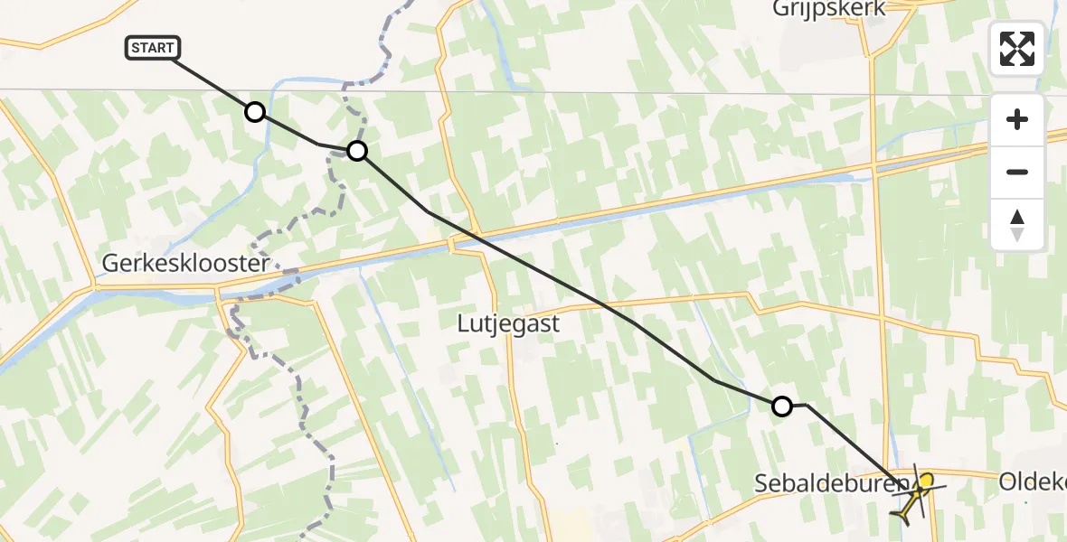 Routekaart van de vlucht: Ambulanceheli naar Oldekerk