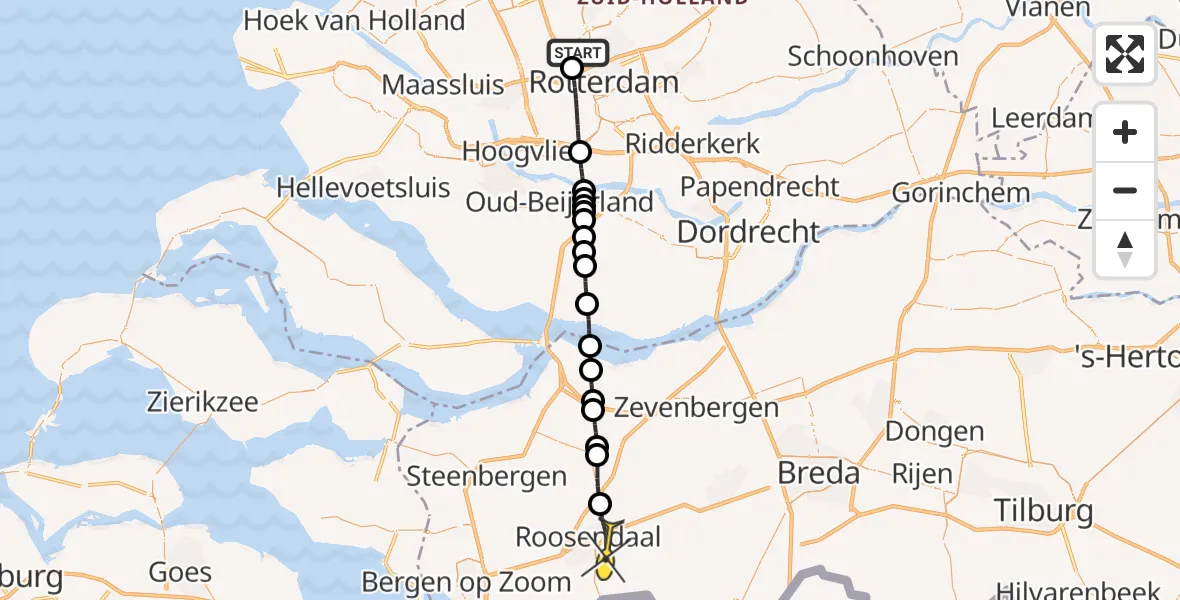 Routekaart van de vlucht: Lifeliner 2 naar Roosendaal