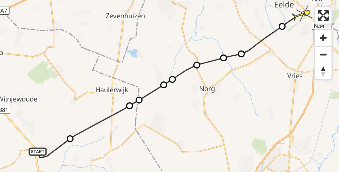 Routekaart van de vlucht: Lifeliner 4 naar Groningen Airport Eelde