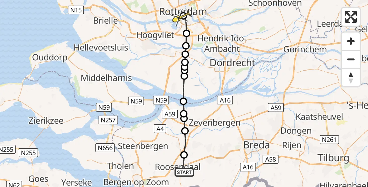 Routekaart van de vlucht: Lifeliner 2 naar Erasmus MC