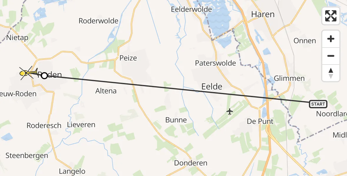 Routekaart van de vlucht: Ambulancehelikopter naar Roden