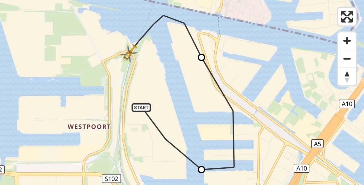 Vluchtroute Traumahelikopter Amsterdam Heliport - Amsterdam Heliport, 31 december 2023, 09:35