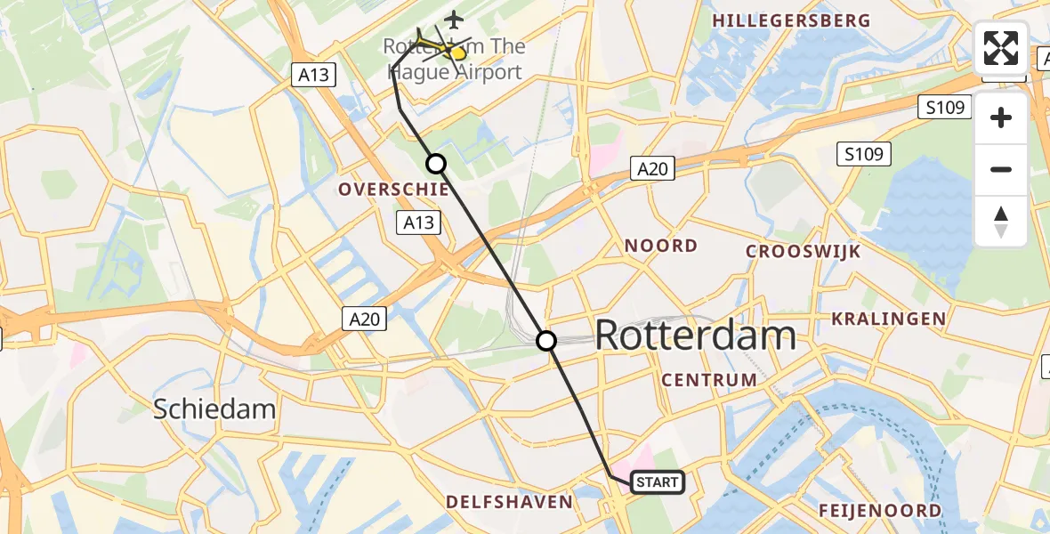 Routekaart van de vlucht: Lifeliner 2 naar Rotterdam The Hague Airport