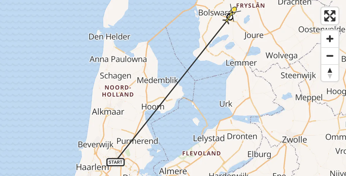 Routekaart van de vlucht: Traumaheli naar Ysbrechtum