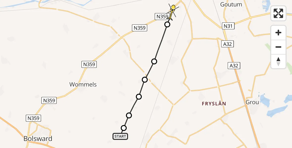 Routekaart van de vlucht: Ambulanceheli naar Hilaard