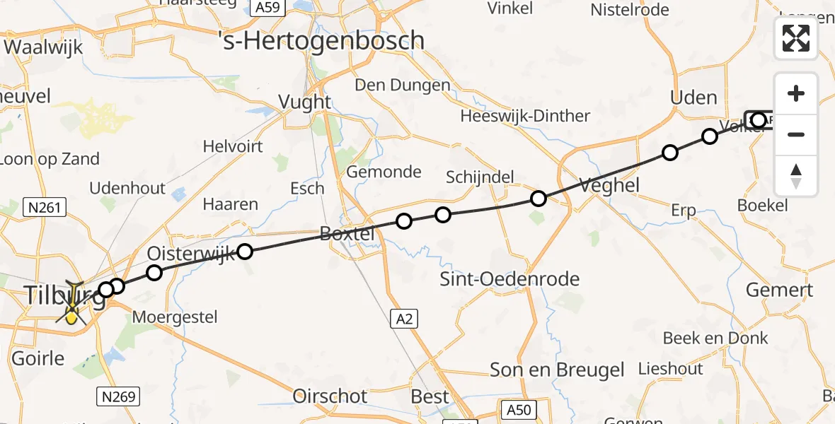 Routekaart van de vlucht: Lifeliner 3 naar Tilburg