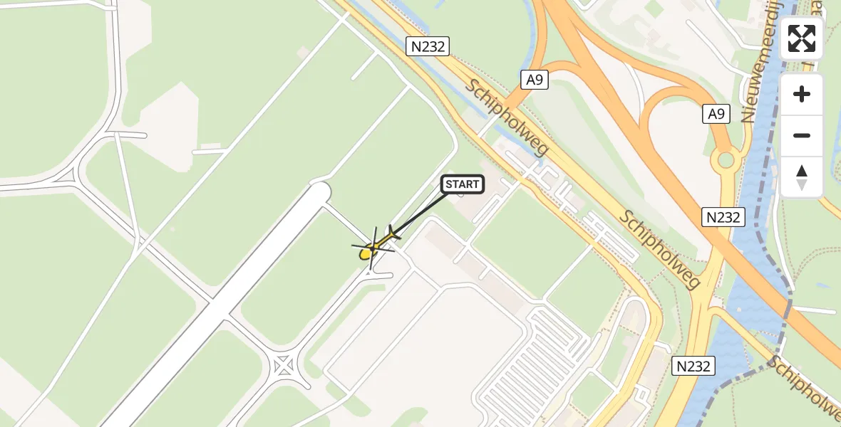 Routekaart van de vlucht: Politiehelikopter naar Schiphol
