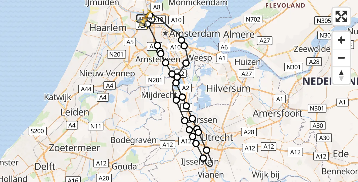 Vluchtroute Traumahelikopter Amsterdam Heliport - Amsterdam Heliport, 31 december 2023, 11:34