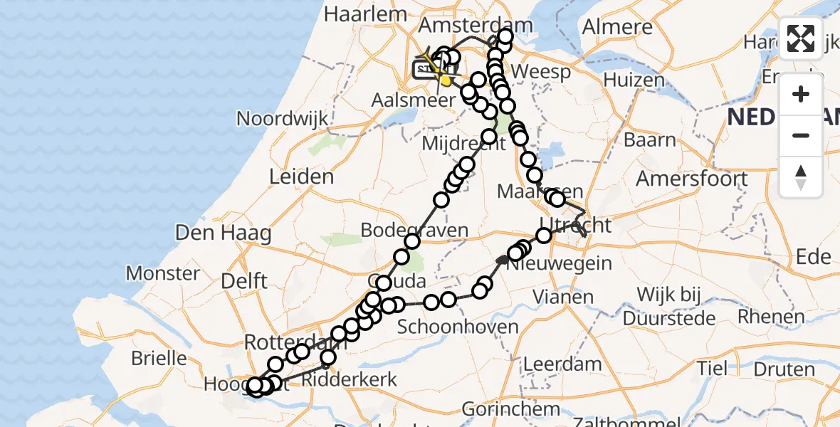 Routekaart van de vlucht: Politieheli naar Schiphol