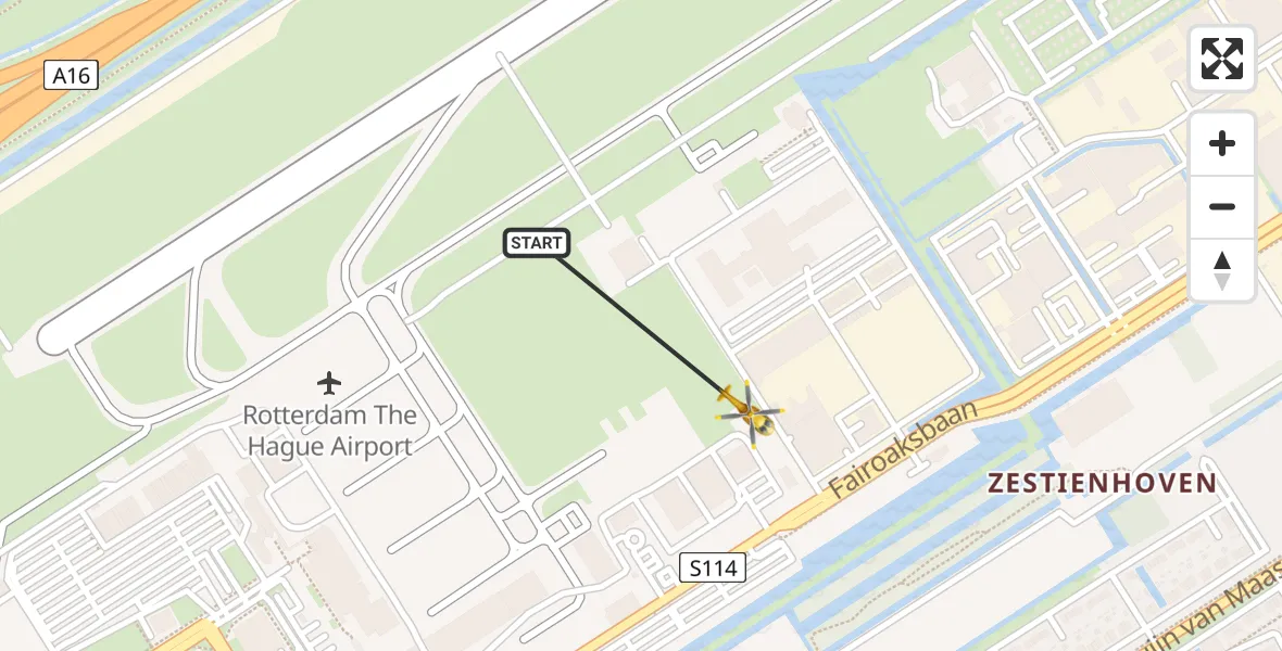 Vluchtroute Traumahelikopter Rotterdam The Hague Airport - Rotterdam The Hague Airport, 31 december 2023, 11:42