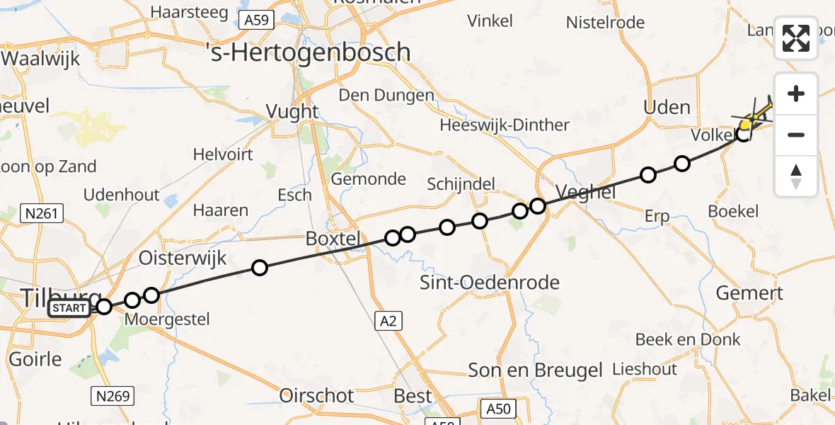 Routekaart van de vlucht: Lifeliner 3 naar Vliegbasis Volkel