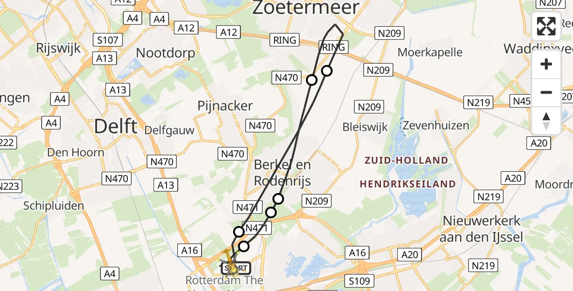 Vluchtroute Traumahelikopter Rotterdam The Hague Airport - Rotterdam The Hague Airport, 31 december 2023, 14:51