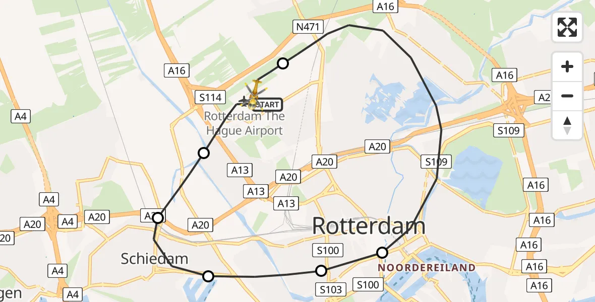 Vluchtroute Traumahelikopter Rotterdam The Hague Airport - Rotterdam The Hague Airport, 31 december 2023, 16:35