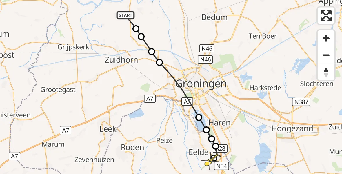 Routekaart van de vlucht: Lifeliner 4 naar Groningen Airport Eelde