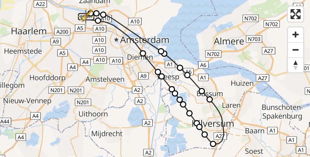 Vluchtroute Traumahelikopter Amsterdam Heliport - Amsterdam Heliport, 31 december 2023, 18:44