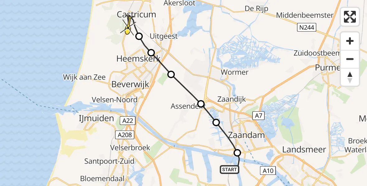 Routekaart van de vlucht: Lifeliner 1 naar Castricum