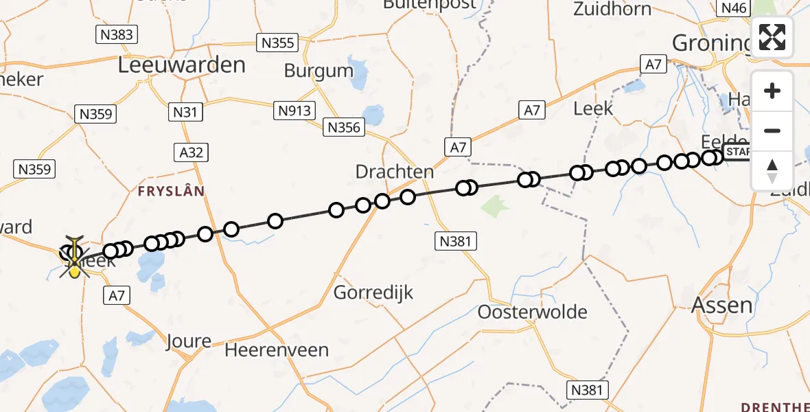 Routekaart van de vlucht: Lifeliner 4 naar Sneek