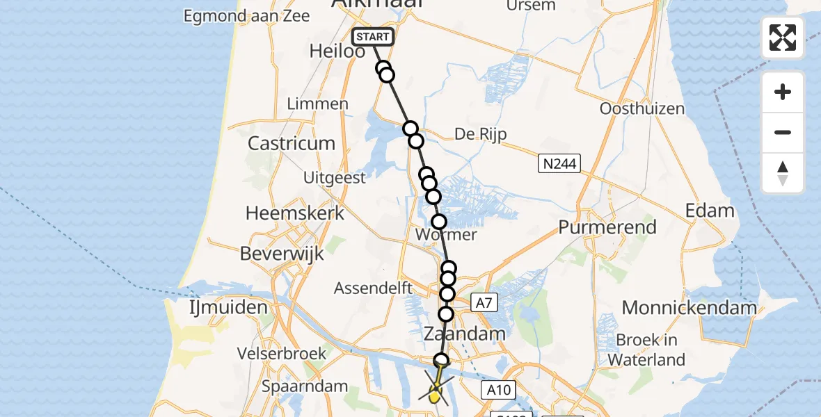 Routekaart van de vlucht: Lifeliner 1 naar Amsterdam Heliport