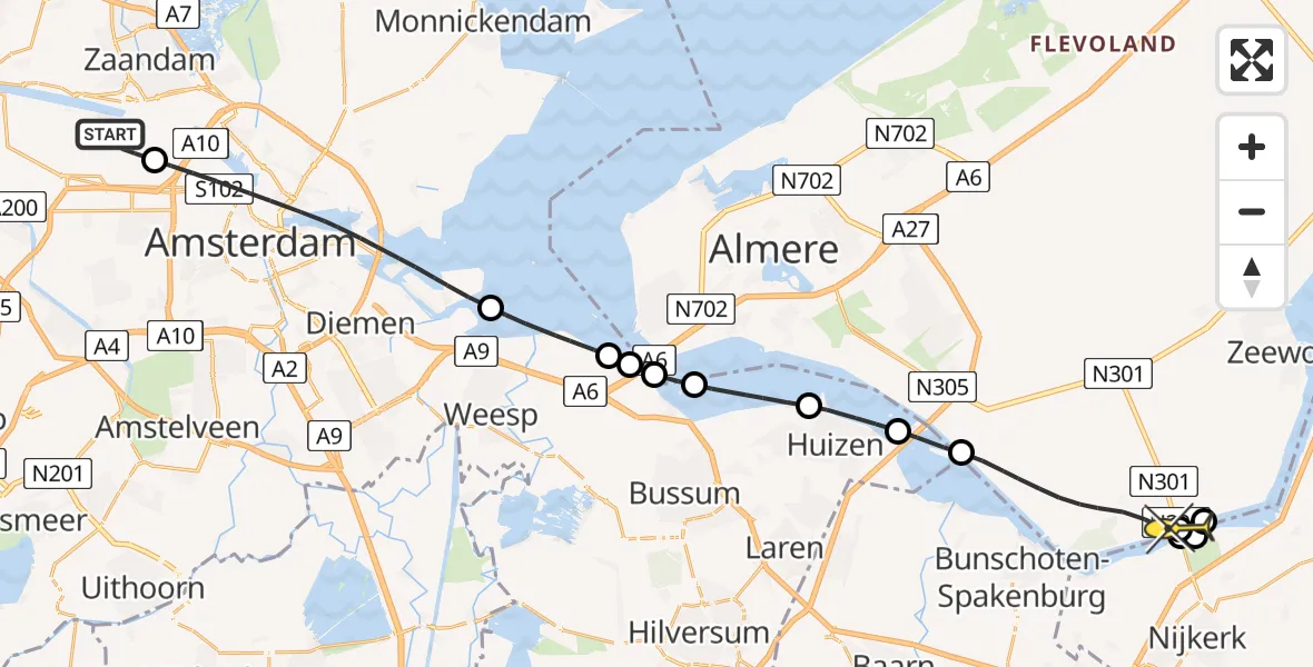 Routekaart van de vlucht: Lifeliner 1 naar Nijkerk