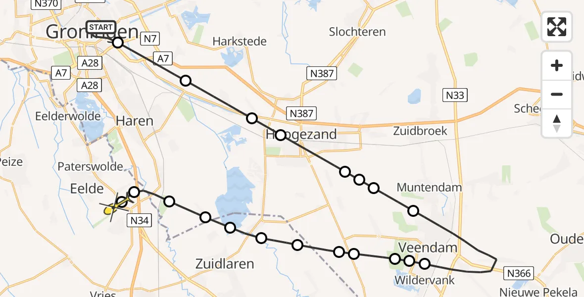 Routekaart van de vlucht: Lifeliner 4 naar Groningen Airport Eelde