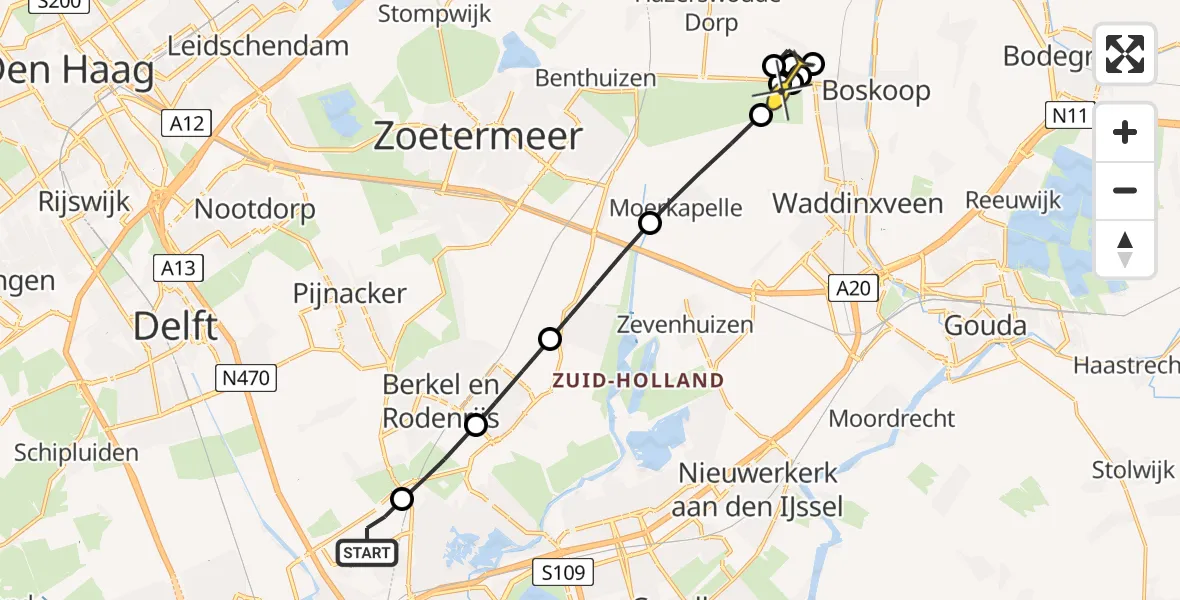 Routekaart van de vlucht: Lifeliner 2 naar Waddinxveen