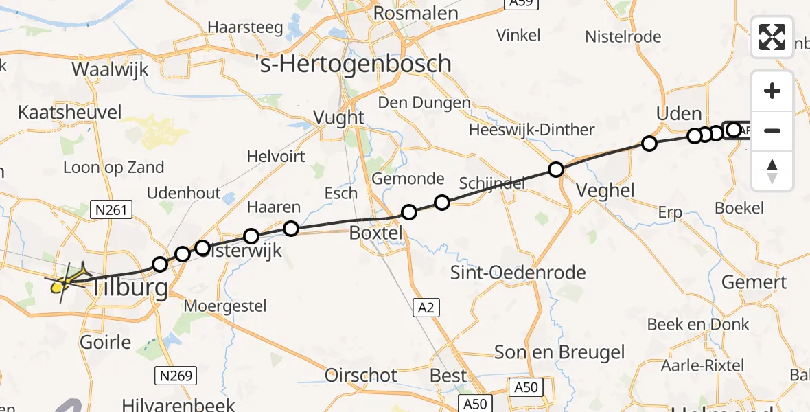 Routekaart van de vlucht: Lifeliner 3 naar Tilburg