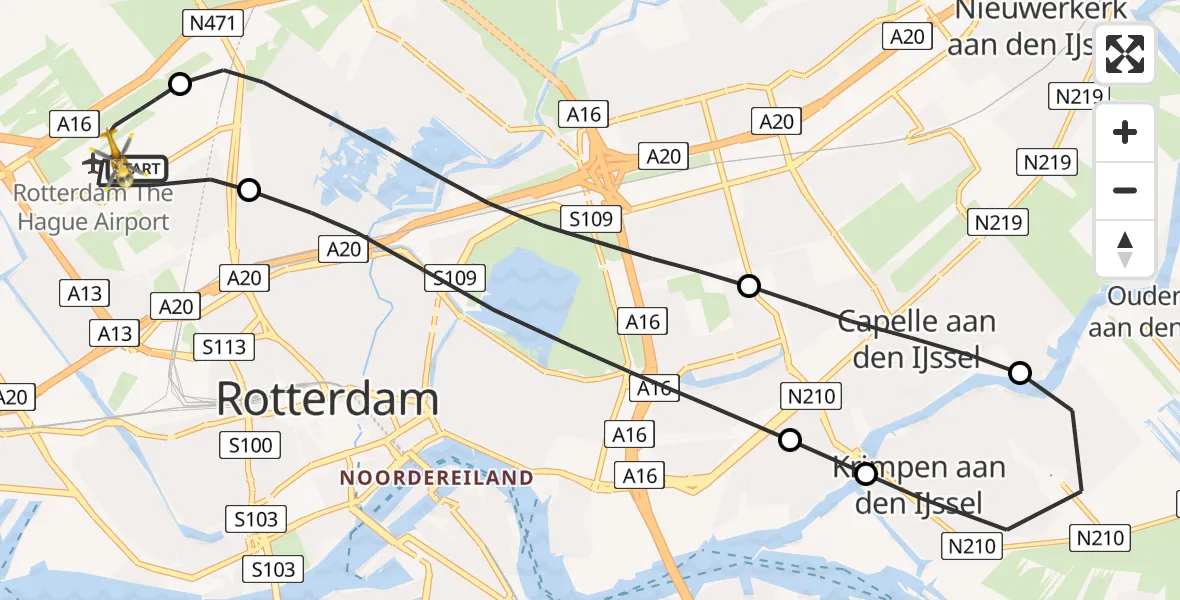 Vluchtroute Traumahelikopter Rotterdam The Hague Airport - Rotterdam The Hague Airport, 01 januari 2024, 06:33