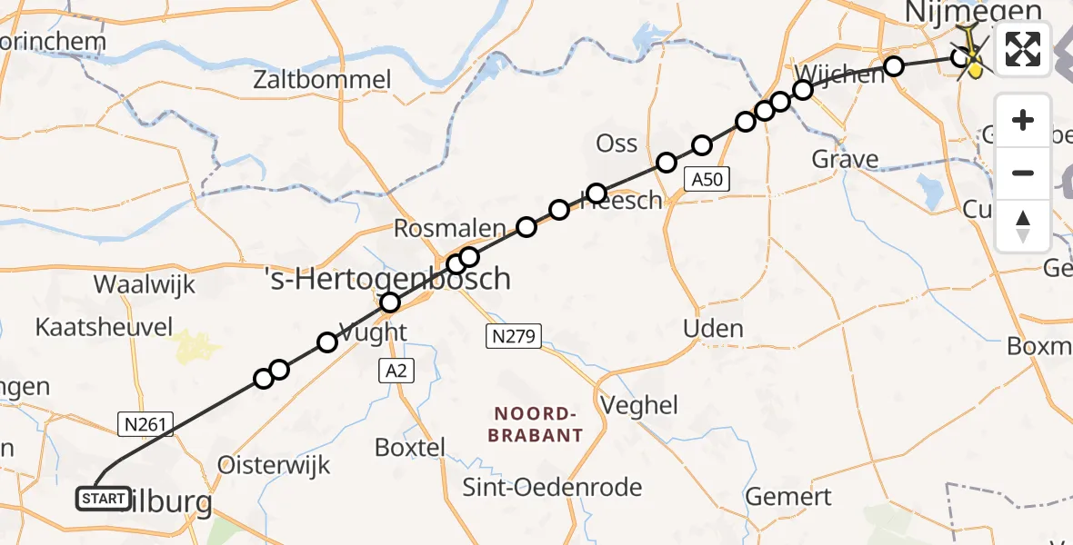 Routekaart van de vlucht: Lifeliner 3 naar Radboud Universitair Medisch Centrum