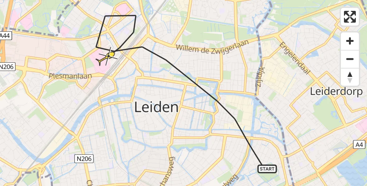 Routekaart van de vlucht: Lifeliner 2 naar Leiden