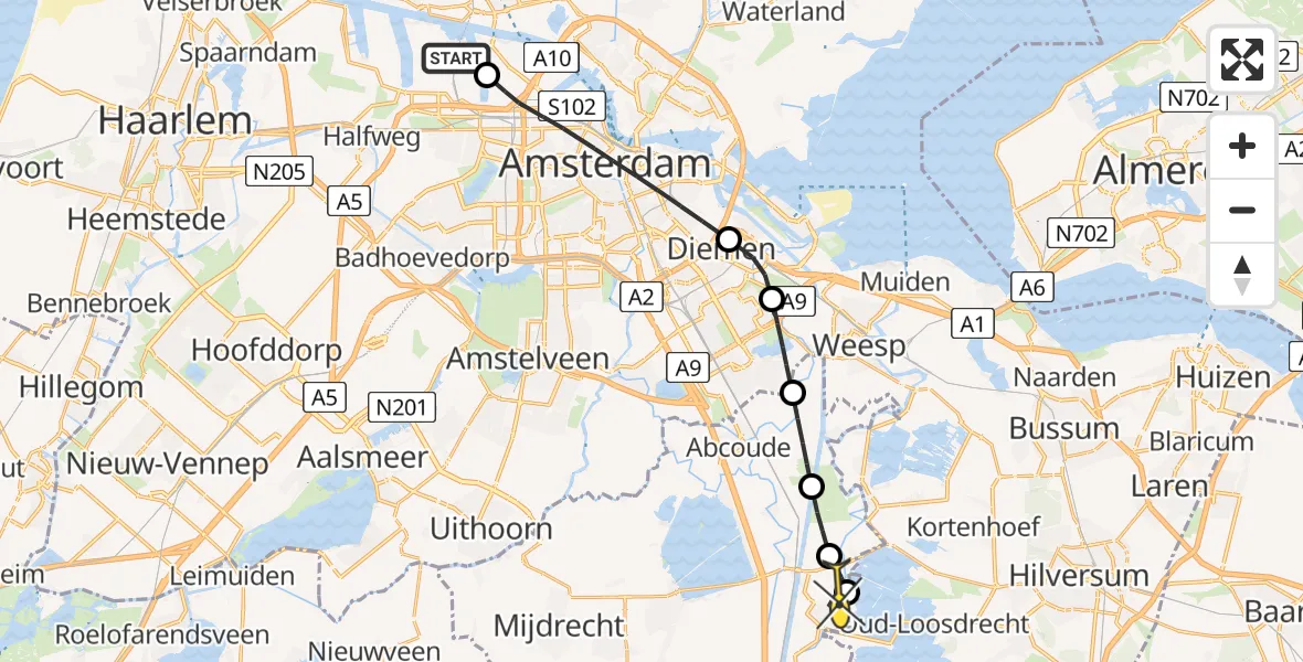 Routekaart van de vlucht: Lifeliner 1 naar Loenen aan de Vecht