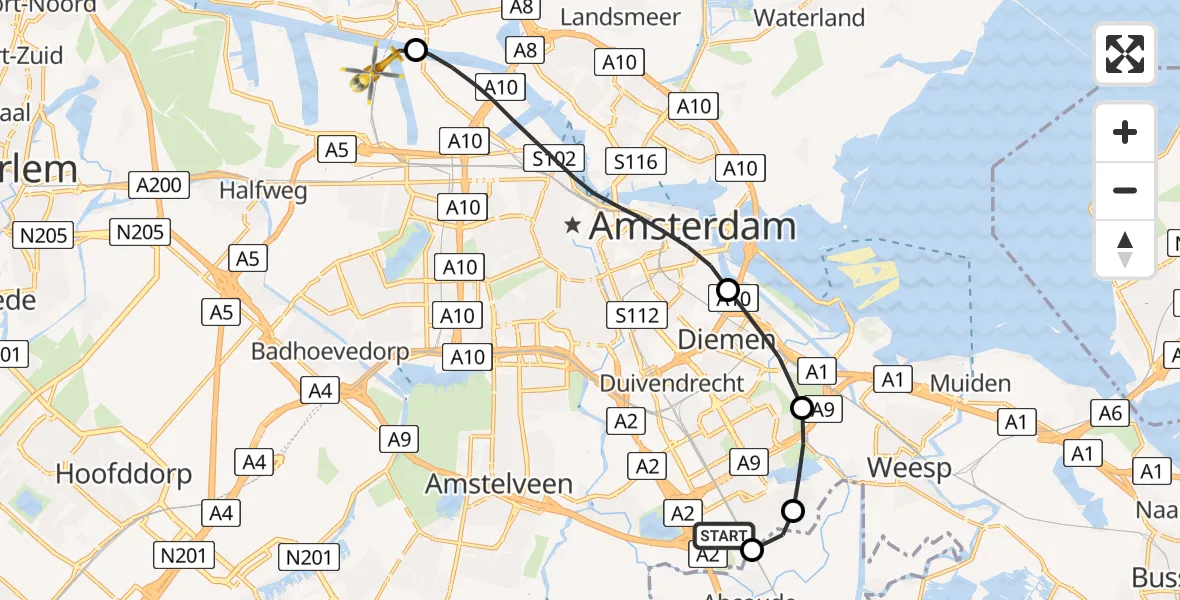 Vluchtroute Traumahelikopter Academisch Medisch Centrum (AMC) - Amsterdam Heliport, 01 januari 2024, 12:13