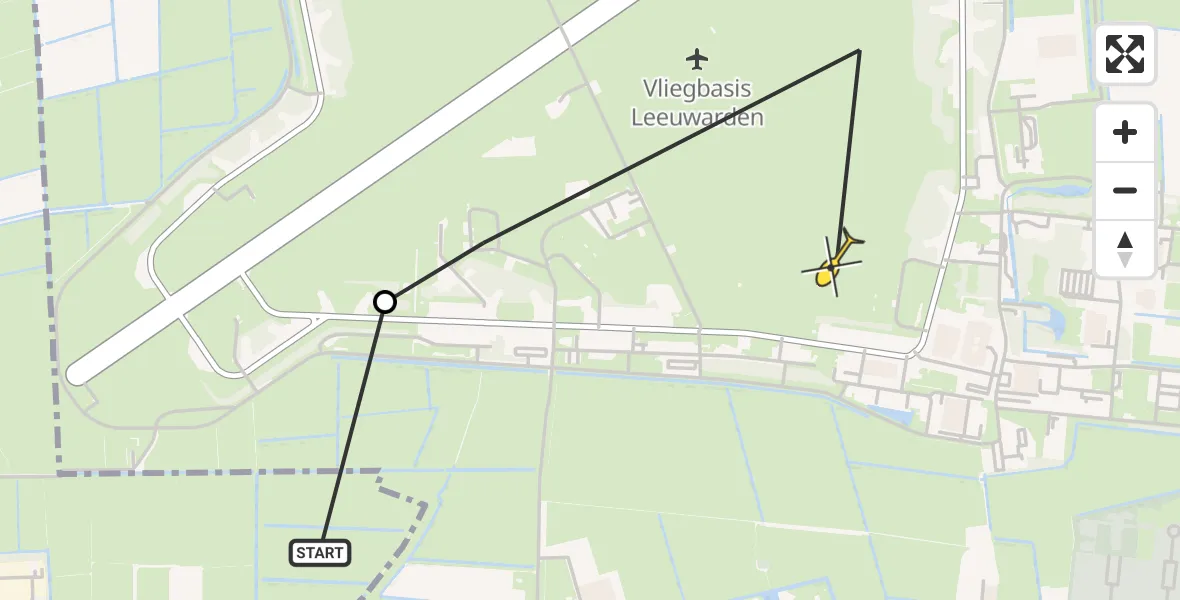Routekaart van de vlucht: Ambulancehelikopter naar Vliegbasis Leeuwarden