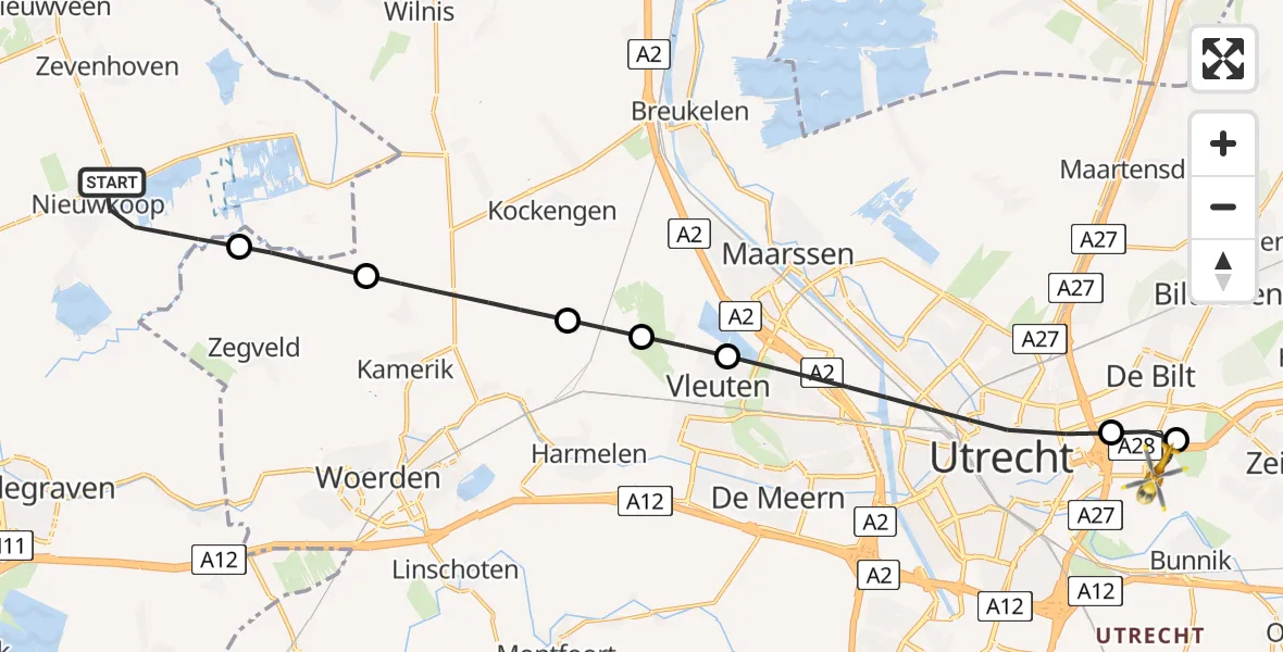 Vluchtroute Traumahelikopter Nieuwkoop - Universitair Medisch Centrum Utrecht, 01 januari 2024, 15:47