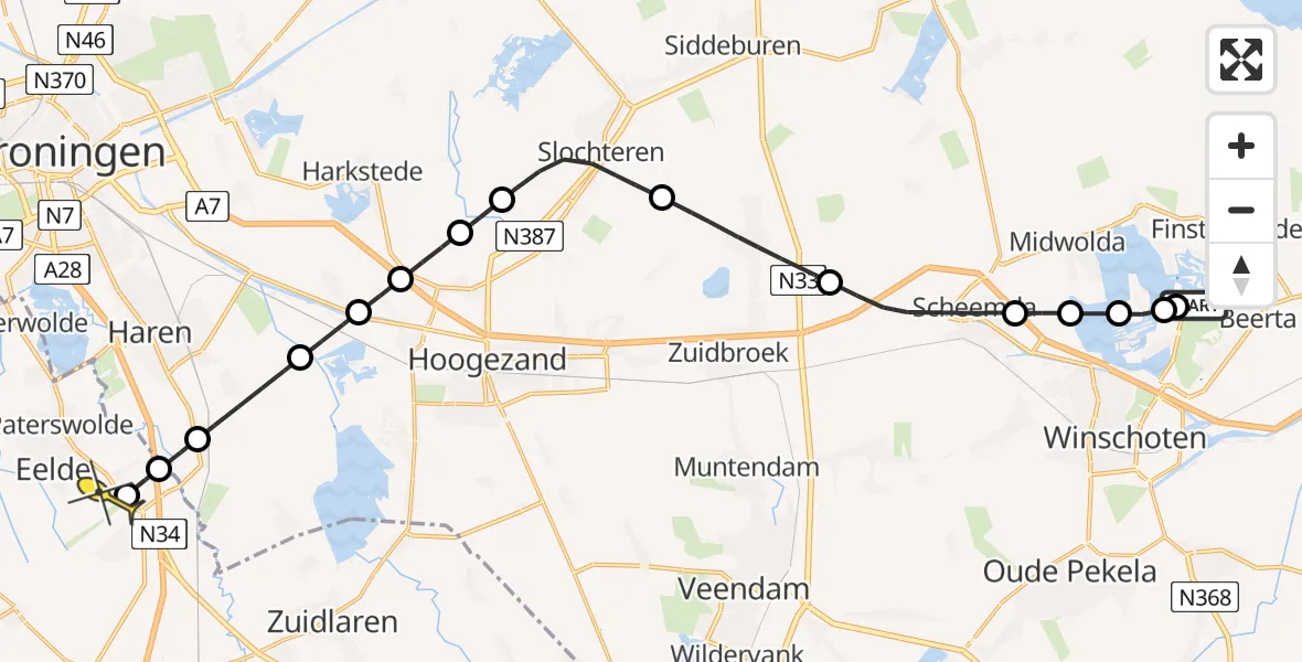 Routekaart van de vlucht: Lifeliner 4 naar Groningen Airport Eelde