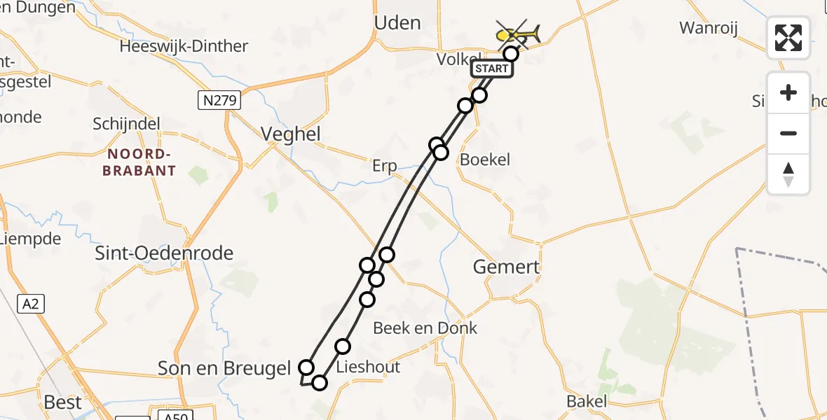 Routekaart van de vlucht: Lifeliner 3 naar Vliegbasis Volkel