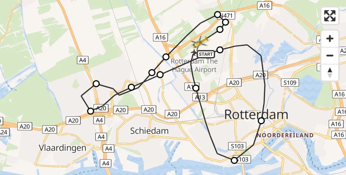 Vluchtroute Traumahelikopter Rotterdam The Hague Airport - Rotterdam The Hague Airport, 01 januari 2024, 18:17