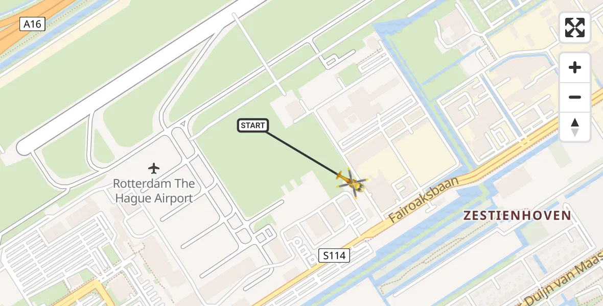 Vluchtroute Traumahelikopter Rotterdam The Hague Airport - Rotterdam The Hague Airport, 01 januari 2024, 18:29