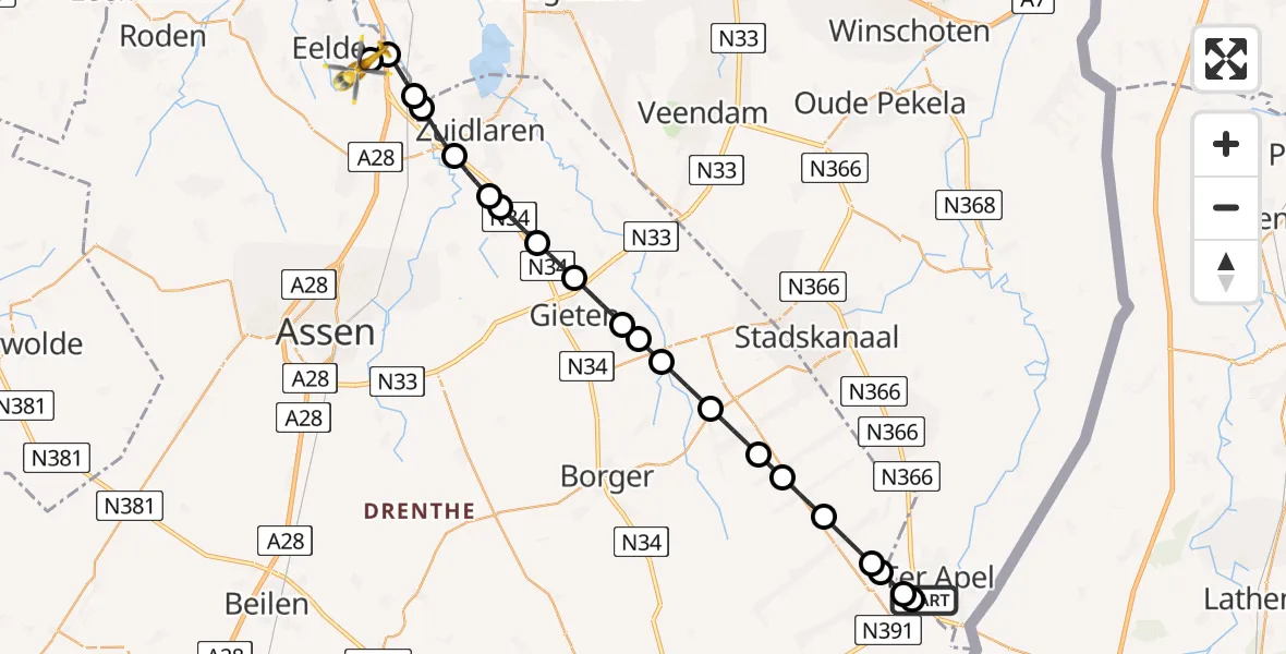 Routekaart van de vlucht: Lifeliner 4 naar Groningen Airport Eelde