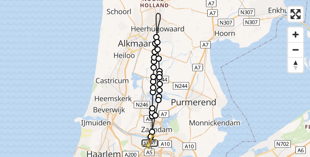 Vluchtroute Traumahelikopter Amsterdam Heliport - Amsterdam Heliport, 01 januari 2024, 22:10