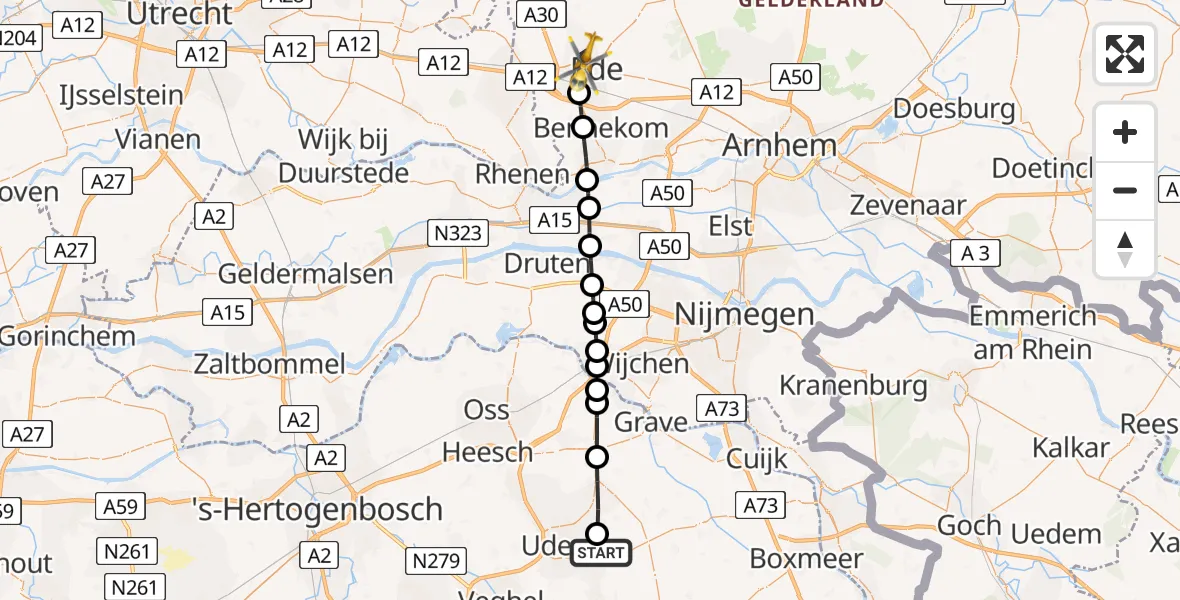 Routekaart van de vlucht: Lifeliner 3 naar Ede