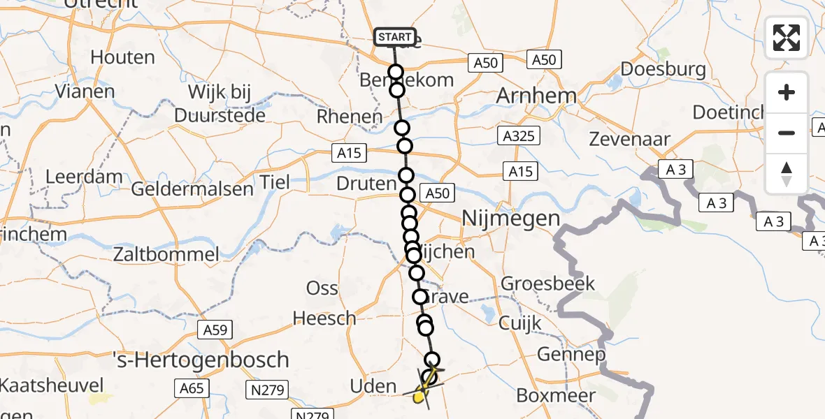 Routekaart van de vlucht: Lifeliner 3 naar Vliegbasis Volkel
