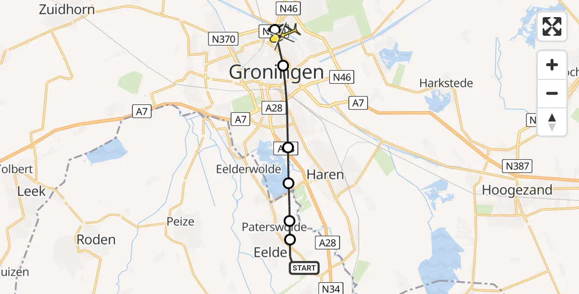 Routekaart van de vlucht: Lifeliner 4 naar Groningen