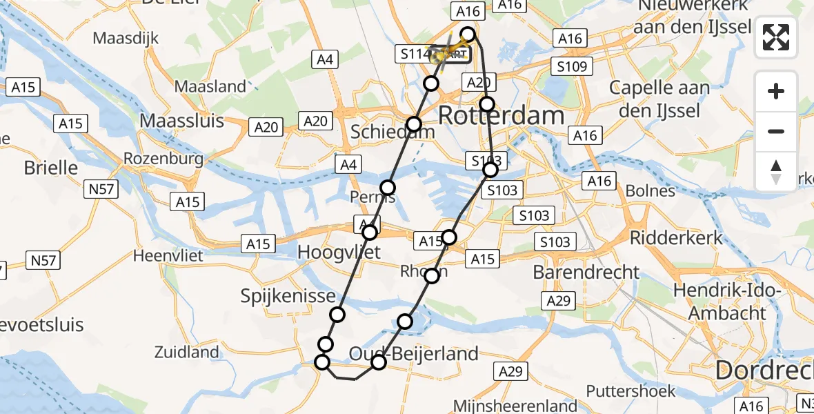 Vluchtroute Traumahelikopter Rotterdam The Hague Airport - Rotterdam The Hague Airport, 02 januari 2024, 09:28