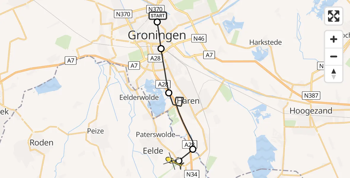 Routekaart van de vlucht: Lifeliner 4 naar Groningen Airport Eelde