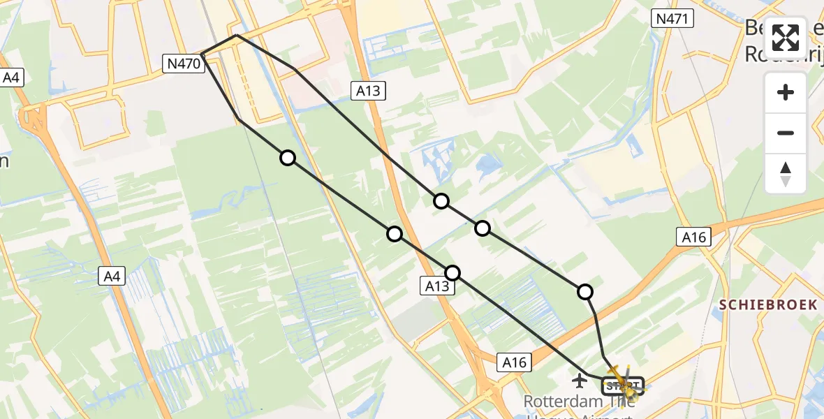 Vluchtroute Traumahelikopter Rotterdam The Hague Airport - Rotterdam The Hague Airport, 02 januari 2024, 11:22