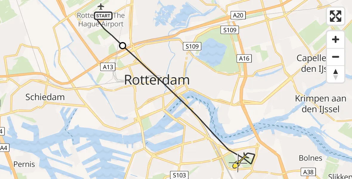 Routekaart van de vlucht: Lifeliner 2 naar Rotterdam