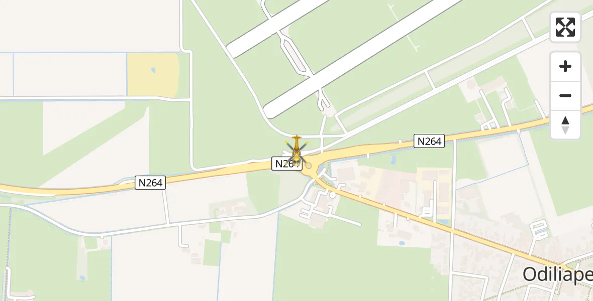 Vluchtroute Traumahelikopter van Vliegbasis Volkel naar Vliegbasis Volkel